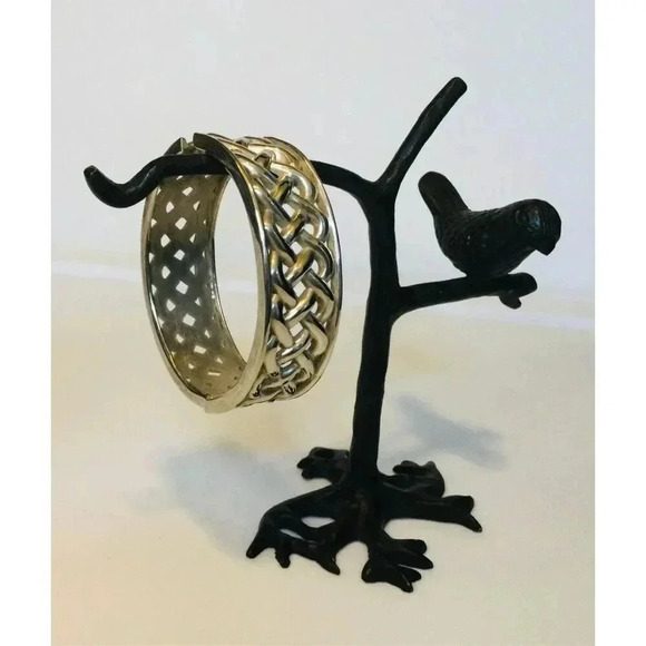 Vintage Womens Silver Lattice Hinged Cuff Clamper Bangle Bracelet OS - Picture 5 of 10